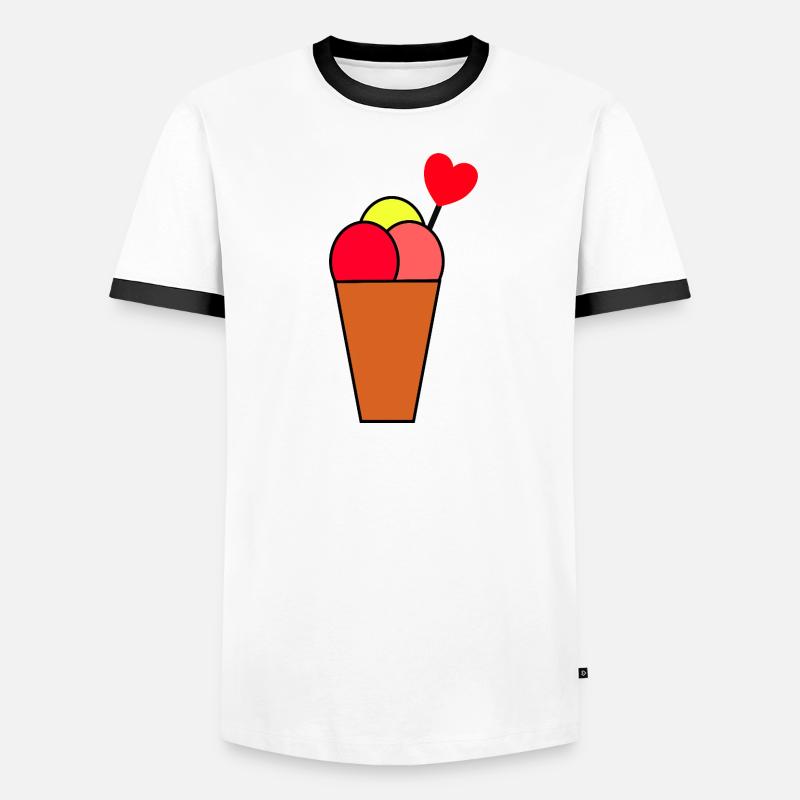 Herz im Eisbecher Eis - Männer Kontrast-T-Shirt - Weiß/Schwarz