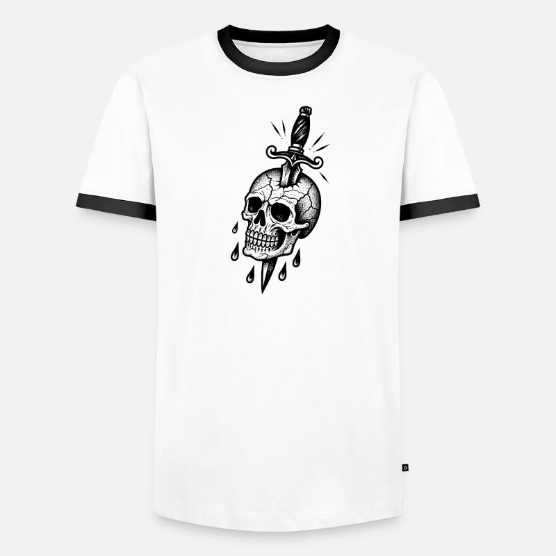 Zerbrochener Schädel mit einem Dolch - Männer Kontrast-T-Shirt - Weiß/Schwarz