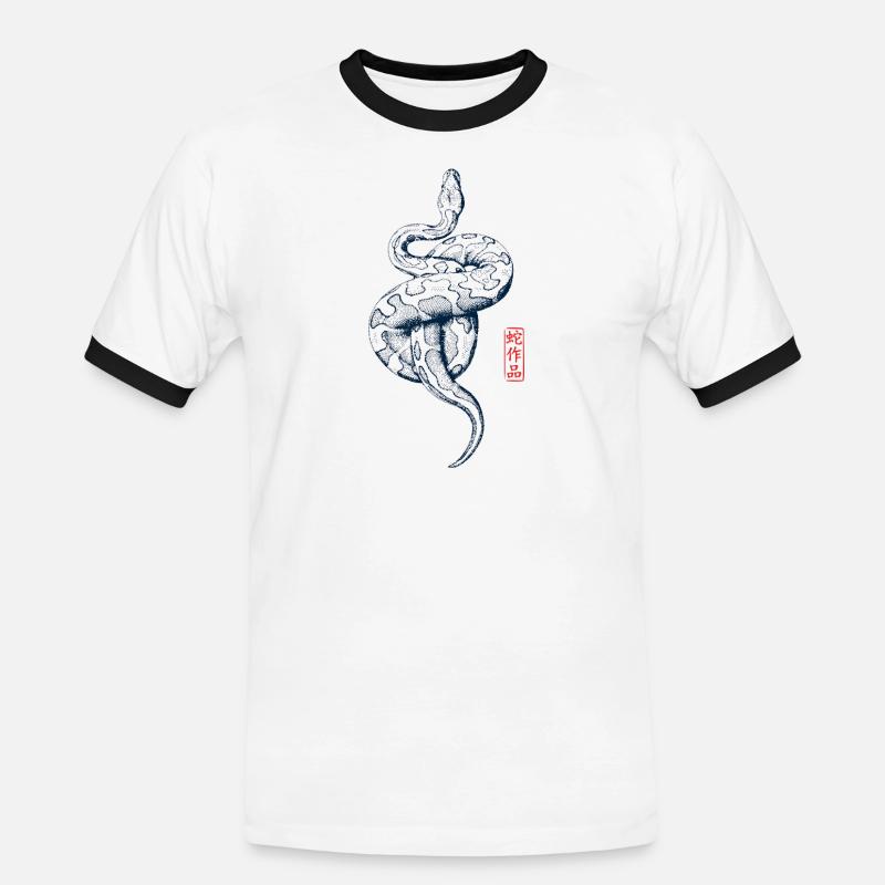 Python with Kanji Stamp - Men's Ringer Shirt - white/black