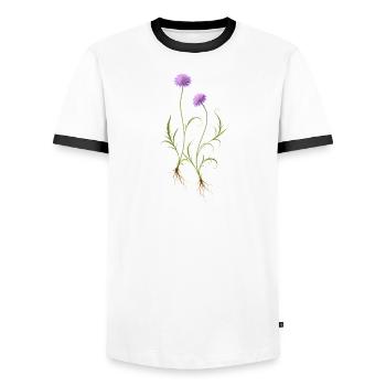 Meadow Flower Nature Illustration - Men's Ringer Shirt - white/black - Front - AI Model Female 172 light (172cm) & AI Model Male 178 dark (178cm)