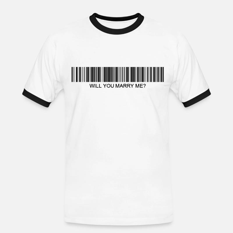 Heiratest du mich Strichcode - Männer Kontrast-T-Shirt - Weiß/Schwarz