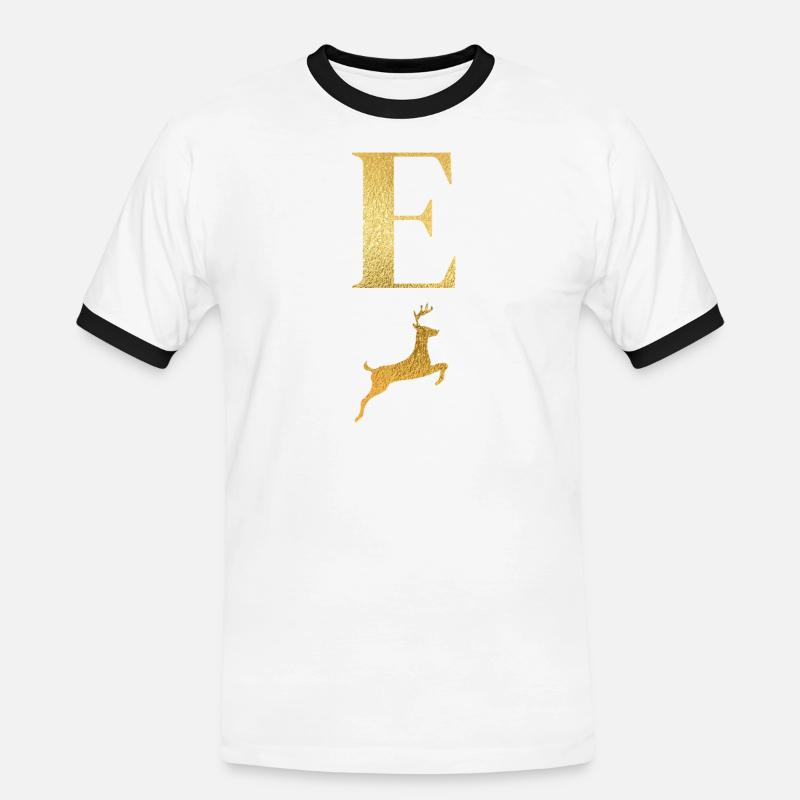 Buchstabe e goldener Hirsch - Geschenkidee - Männer Kontrast-T-Shirt - Weiß/Schwarz