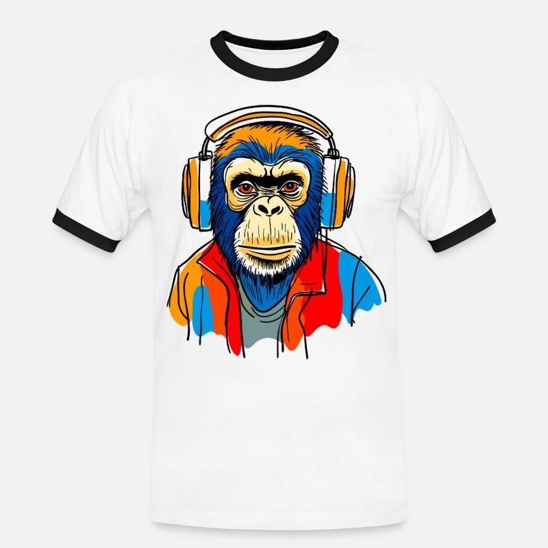 Affe mit Kopfhörern - Männer Kontrast-T-Shirt - Weiß/Schwarz