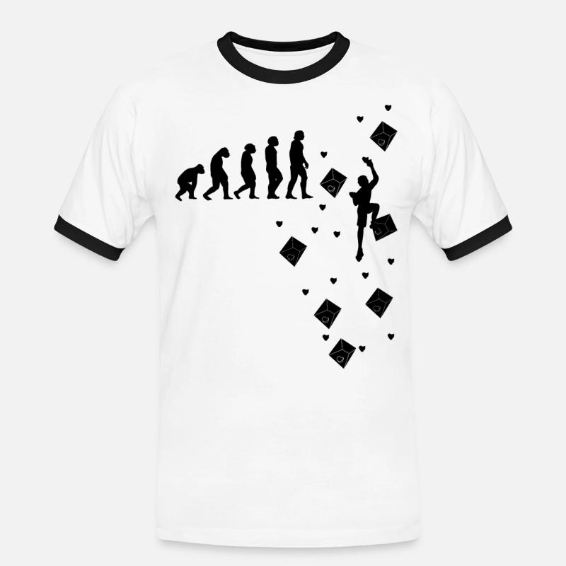 Klettern Bouldern Bergsteigen Evolution Kletterer - Männer Kontrast-T-Shirt - Weiß/Schwarz