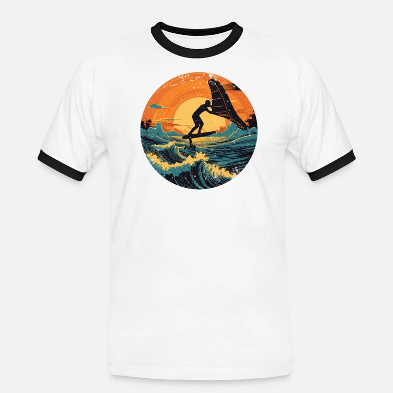 Wingfoil-Surfer Wingfoiling-Board Hydrofoiling - Männer Kontrast-T-Shirt - Weiß/Schwarz