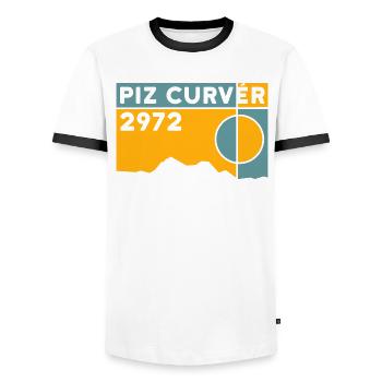 Piz Curvér: hiking, ski touring, mountain touring, rock climbing - Men's Ringer Shirt - white/black - Front - AI Model Female 172 light (172cm) & AI Model Male 178 dark (178cm)