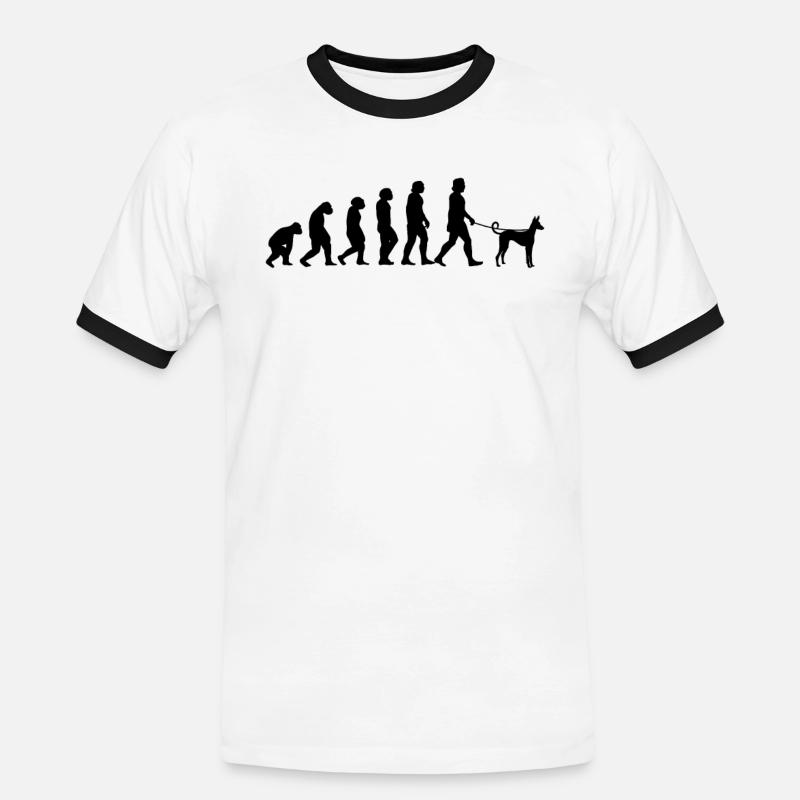 Podenco Evolution spanischer Jagdhund Geschenk - Männer Kontrast-T-Shirt - Weiß/Schwarz