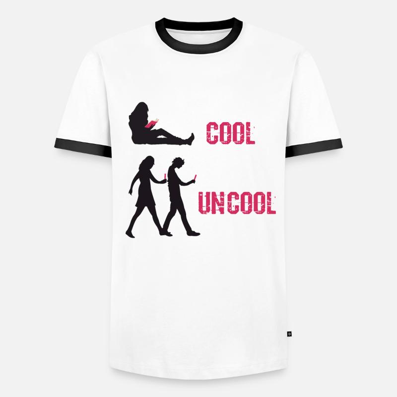 Buch cool, Smartphone uncool - Männer Kontrast-T-Shirt - Weiß/Schwarz