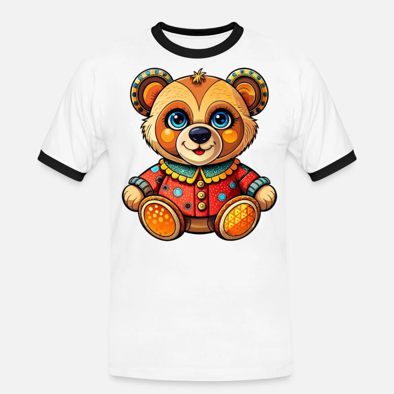 Teddy mit Pullover - Männer Kontrast-T-Shirt - Weiß/Schwarz