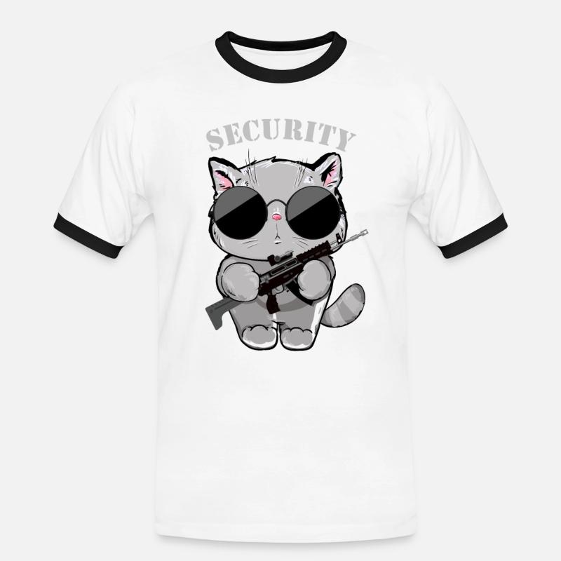 Katzen-Sicherheitsagent mit Waffe - Männer Kontrast-T-Shirt - Weiß/Schwarz