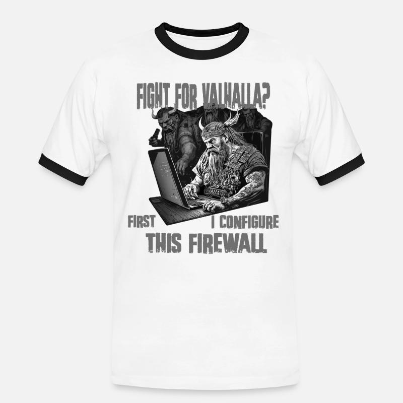 Firewall first Wikingerprogrammierer schwarz weiss - Männer Kontrast-T-Shirt - Weiß/Schwarz