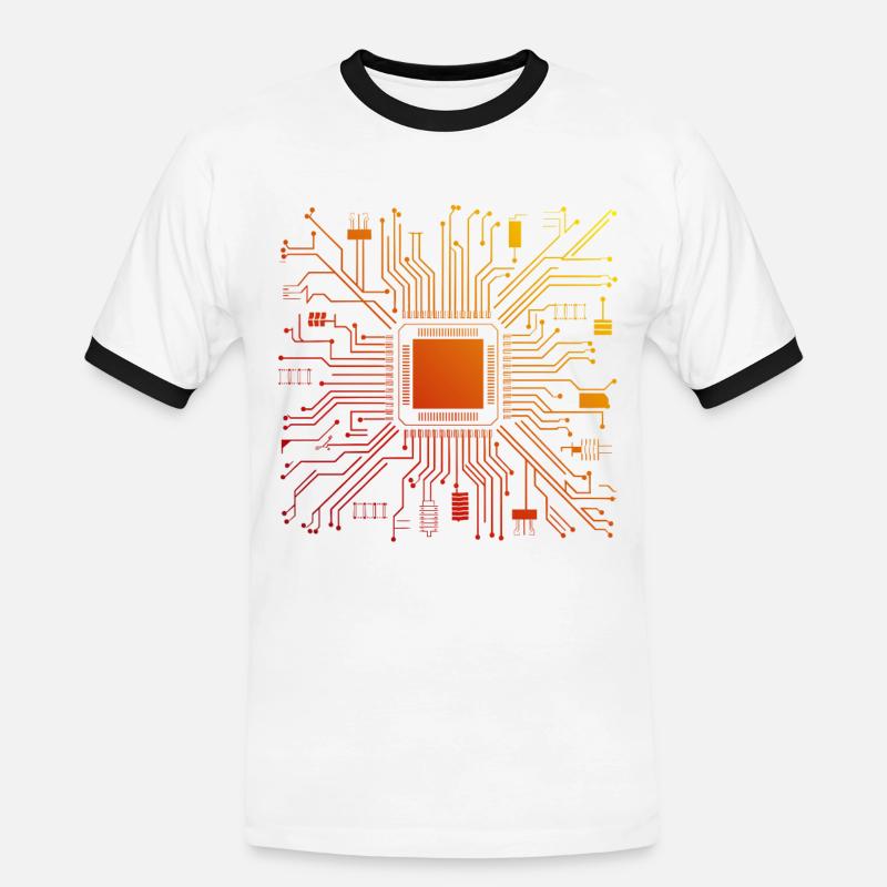 Tech Computer Motherboard Abstract Microchip - Men's Ringer Shirt - white/black