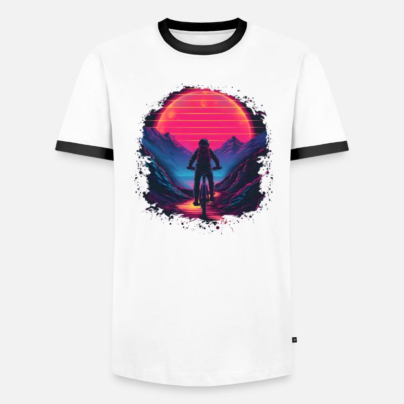 Mountain Biking Synthwave - Men's Ringer Shirt - white/black