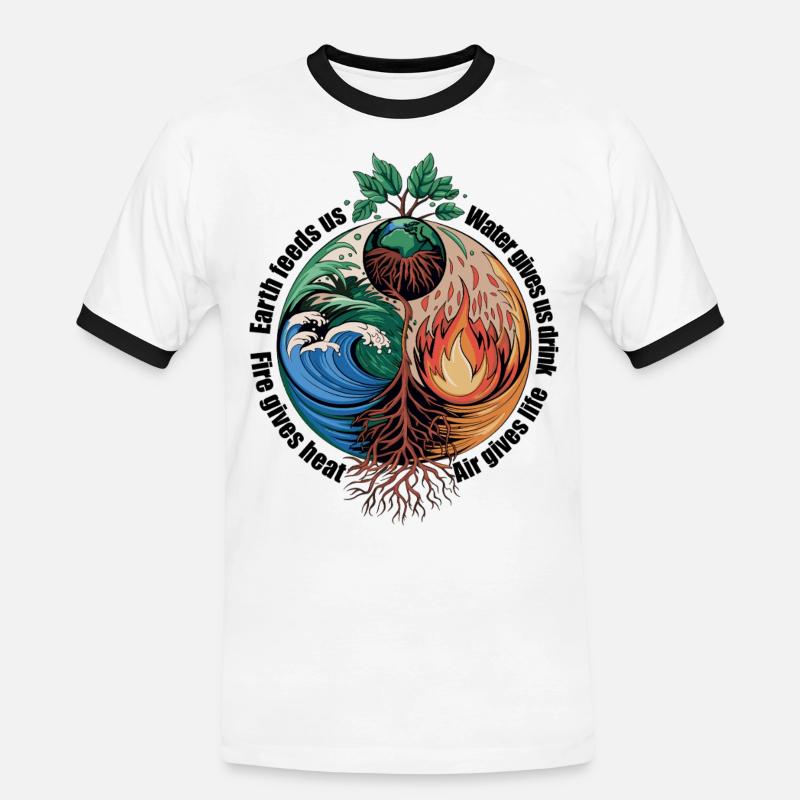 Vier-Elemente-Baum - Erde, Wasser, Feuer, Luft - Männer Kontrast-T-Shirt - Weiß/Schwarz
