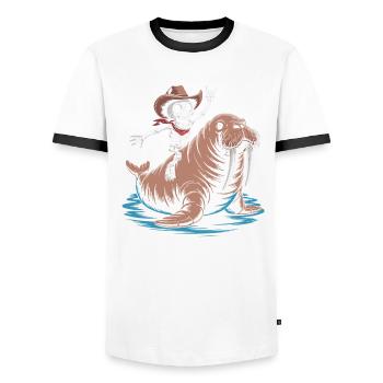 Cow-boy squelette sur morse - T-shirt contrasté Homme - blanc/noir - Devant - AI Model Female 172 light (172cm) & AI Model Male 178 dark (178cm)