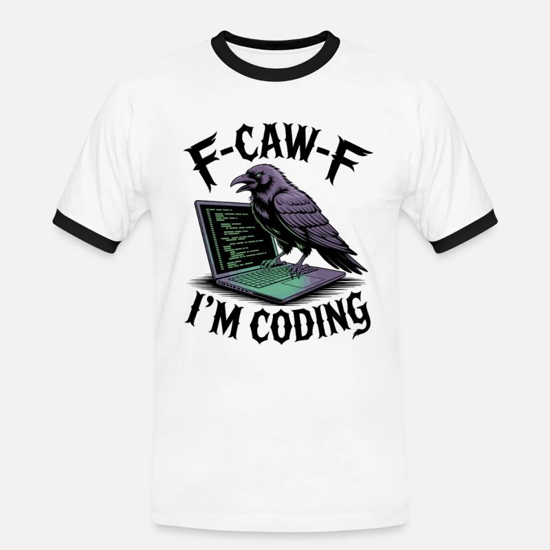 RabenCoder: Code Raven am Laptop - Männer Kontrast-T-Shirt - Weiß/Schwarz