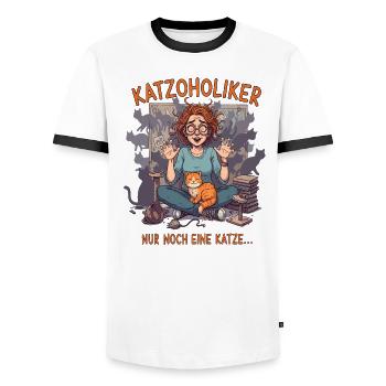 Katzoholiker Nur noch eine Katze - Lustiger Spruch - Männer Kontrast-T-Shirt - Weiß/Schwarz - Vorne - AI Model Female 172 light (172cm) & AI Model Male 178 dark (178cm)