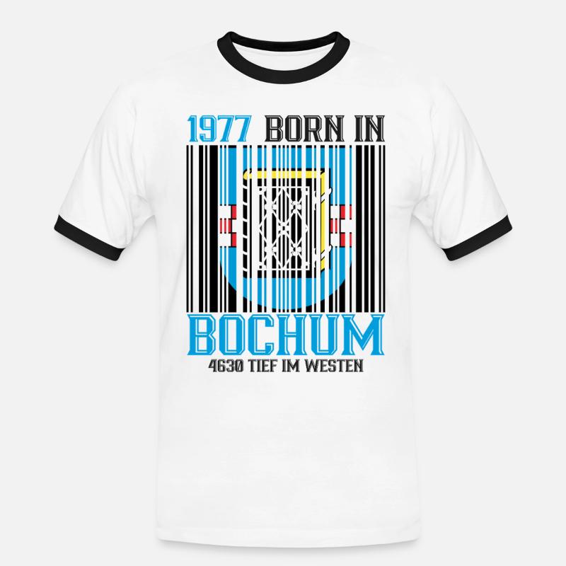 1977 Bochum Shield Barcode - Männer Kontrast-T-Shirt - Weiß/Schwarz