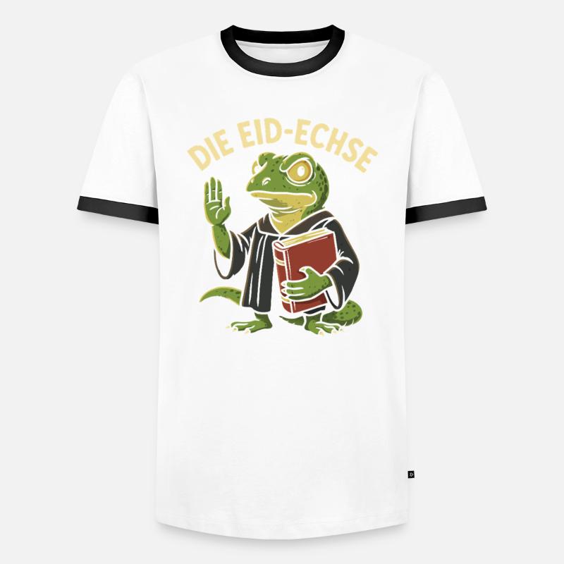 Die Eid-Echse als lustiger Justiz-Gag - Männer Kontrast-T-Shirt - Weiß/Schwarz