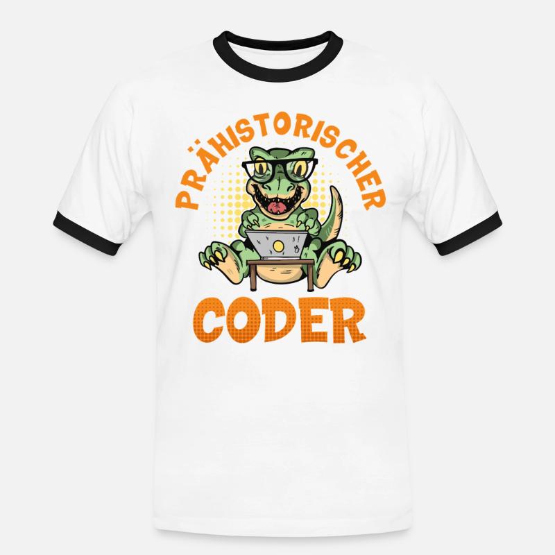 Coding PRÄHISTORISCHER CODER Lustiges - Männer Kontrast-T-Shirt - Weiß/Schwarz