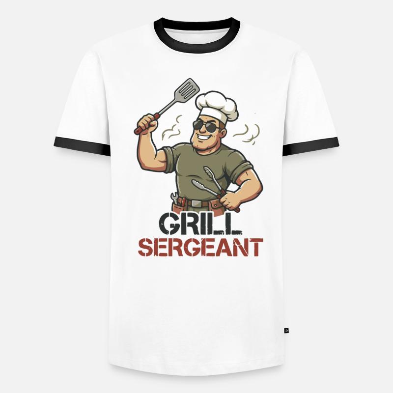 Grill Sergeant Lustiger BBQ Grillchef - Männer Kontrast-T-Shirt - Weiß/Schwarz