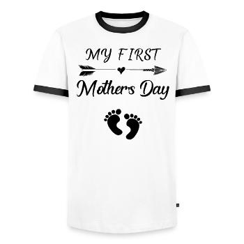Mein erstes Muttertags-T-Shirt für eine schwangere Mutter - Männer Kontrast-T-Shirt - Weiß/Schwarz - Vorne - AI Model Female 172 light (172cm) & AI Model Male 178 dark (178cm)