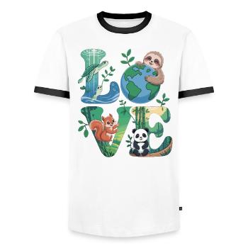 Nature Love Shirt Panda Tortue Paresseuse - T-shirt contrasté Homme - blanc/noir - Devant - AI Model Female 172 light (172cm) & AI Model Male 178 dark (178cm)