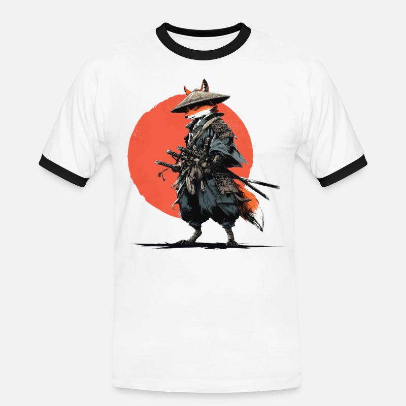 Fuchs-Samurai unter Ember Sun - Männer Kontrast-T-Shirt - Weiß/Schwarz