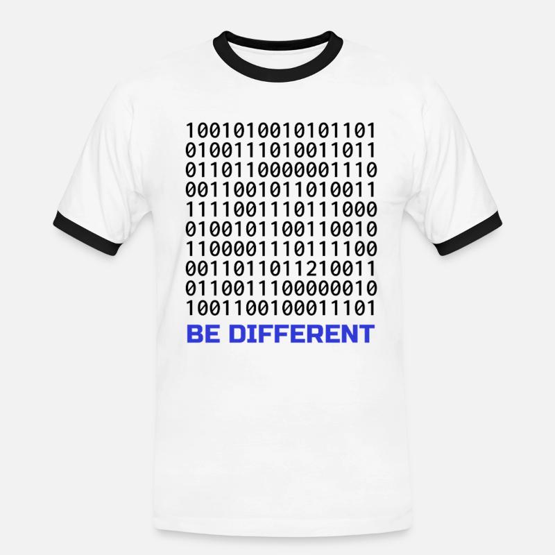 Be Different: Binäres Muster mit Botschaft - Männer Kontrast-T-Shirt - Weiß/Schwarz