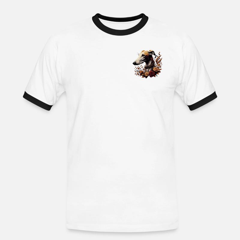 Greyhoundkopf Herbstrosenkranz - Männer Kontrast-T-Shirt - Weiß/Schwarz