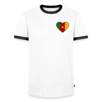Cameroon Flag Heart - Men's Ringer Shirt - white/black - Front - AI Model Female 172 light (172cm) & AI Model Male 178 dark (178cm)