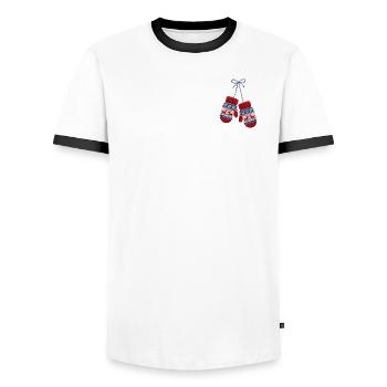 Christmas mittens in embroidered look (printed) - Men's Ringer Shirt - white/black - Front - AI Model Female 172 light (172cm) & AI Model Male 178 dark (178cm)