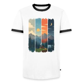 Horizonte in vier Gebirgstafeln - Männer Kontrast-T-Shirt - Weiß/Schwarz - Vorne - AI Model Female 172 light (172cm) & AI Model Male 178 dark (178cm)