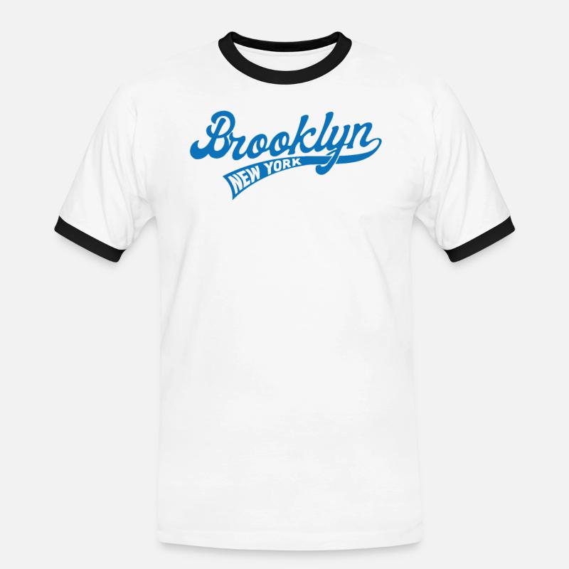 Hometown Brooklyn, Baseball Script - Men's Ringer Shirt - white/black