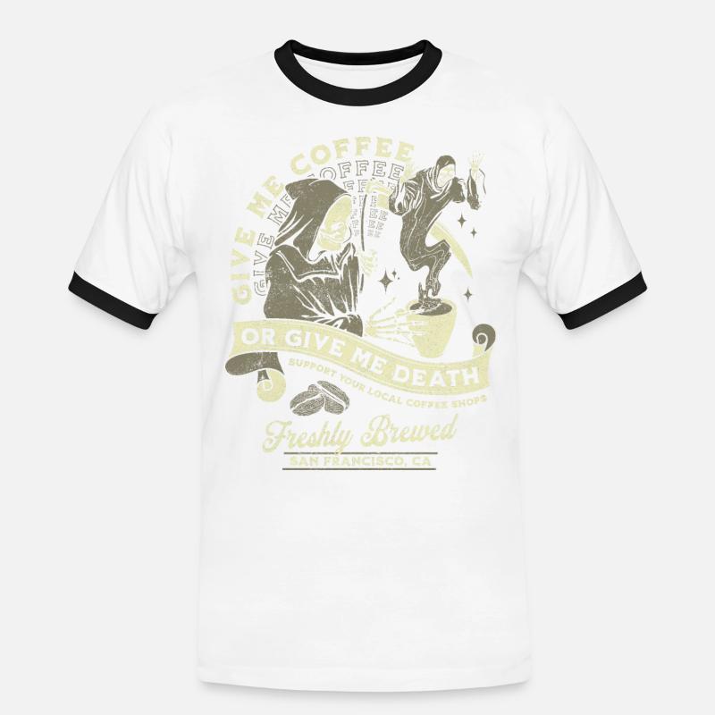 Kaffee oder Tod: Frisch Gebrüht - Männer Kontrast-T-Shirt - Weiß/Schwarz