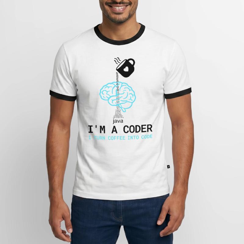 T-shirt Coder : Du café dans le code – Nerdy Programmie T-shirt contrasté Homme