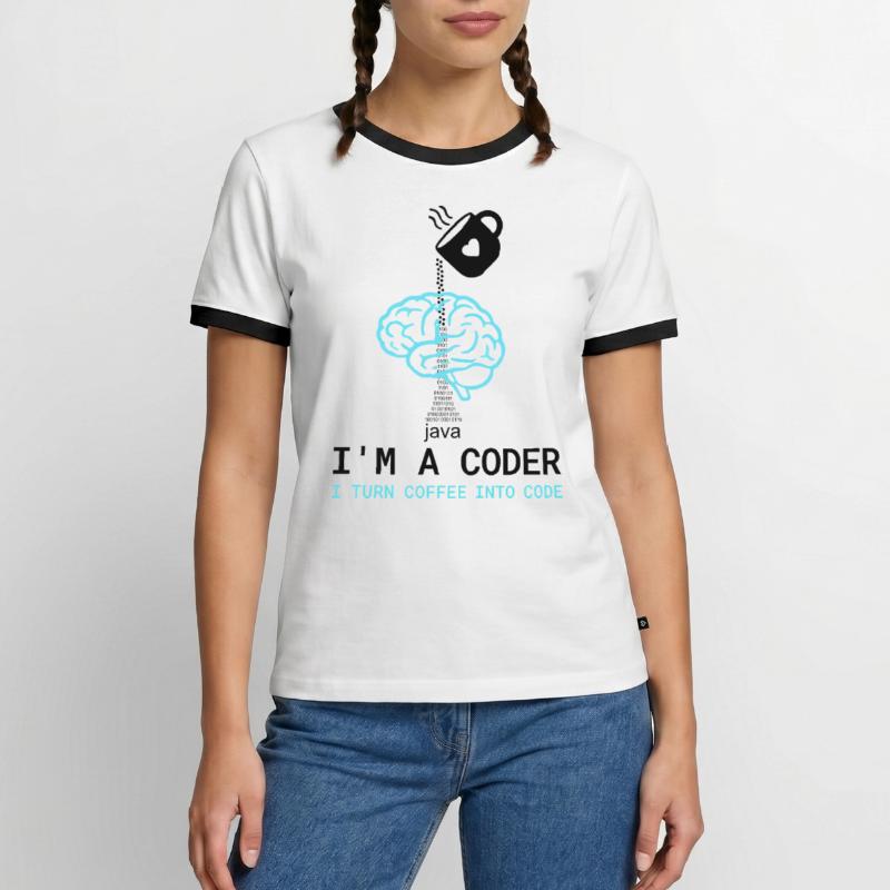 T-shirt Coder : Du café dans le code – Nerdy Programmie T-shirt contrasté Homme