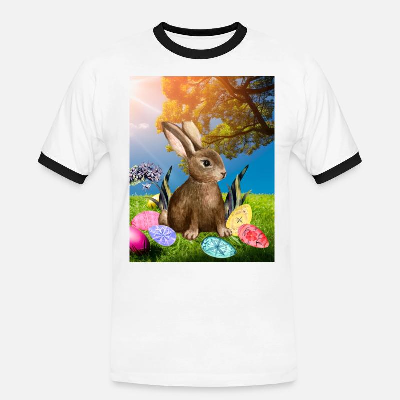 Spring Easter bunny with Easter eggs - Men's Ringer Shirt - white/black