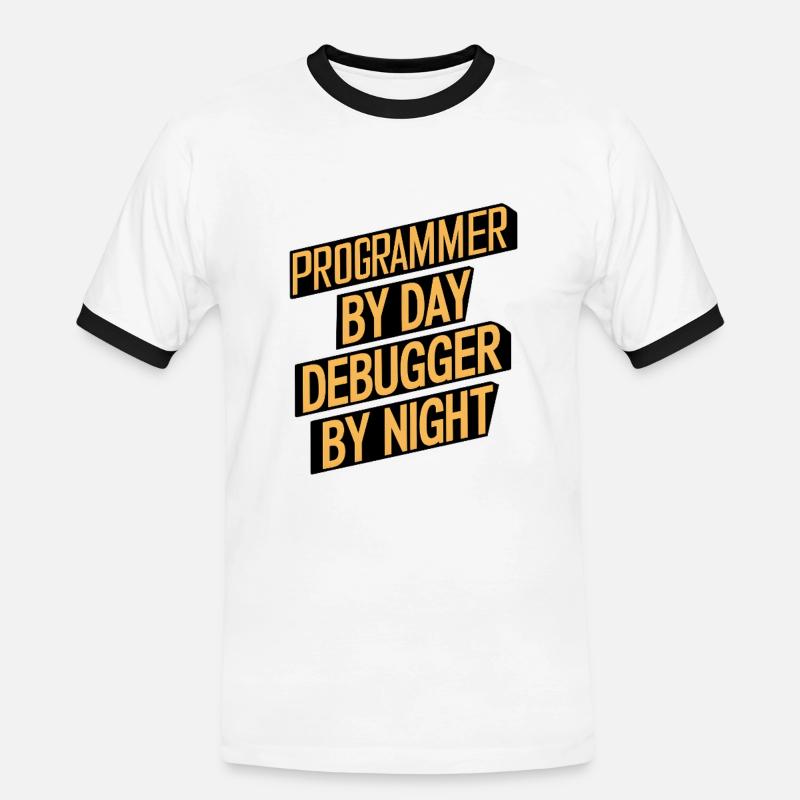 Programmer by Day, Debugger by Night - Men's Ringer Shirt - white/black