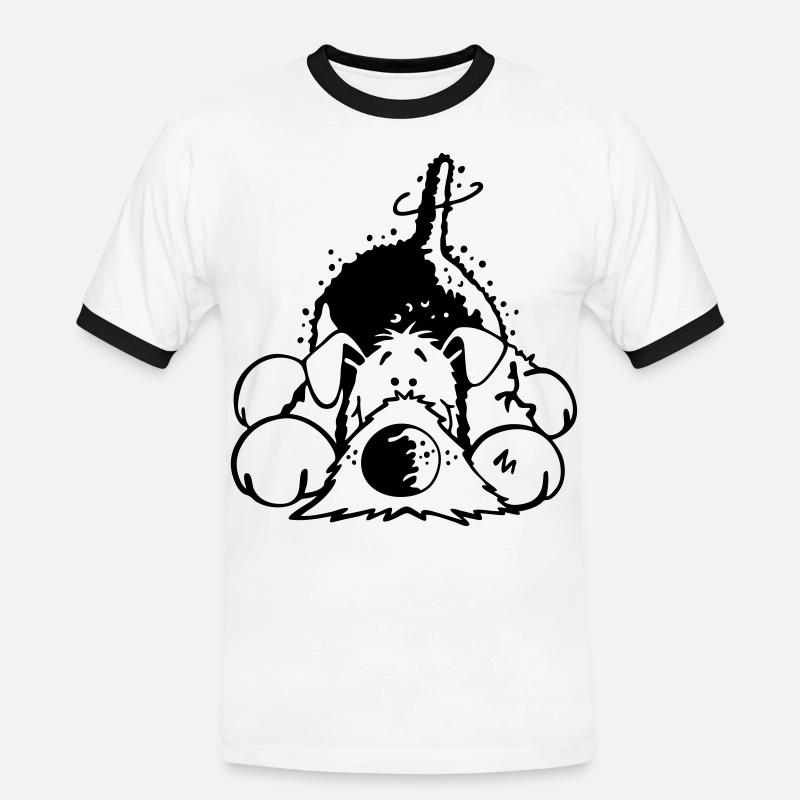 Verträumter Airedale Terrier - Männer Kontrast-T-Shirt - Weiß/Schwarz