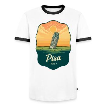 Pisa Schiefer Turm Vintage Sunset Abzeichen - Männer Kontrast-T-Shirt - Weiß/Schwarz - Vorne - AI Model Female 172 light (172cm) & AI Model Male 178 dark (178cm)