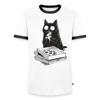 Pizza Cat - Men's Ringer Shirt - white/black - Front - AI Model Female 172 light (172cm) & AI Model Male 178 dark (178cm)