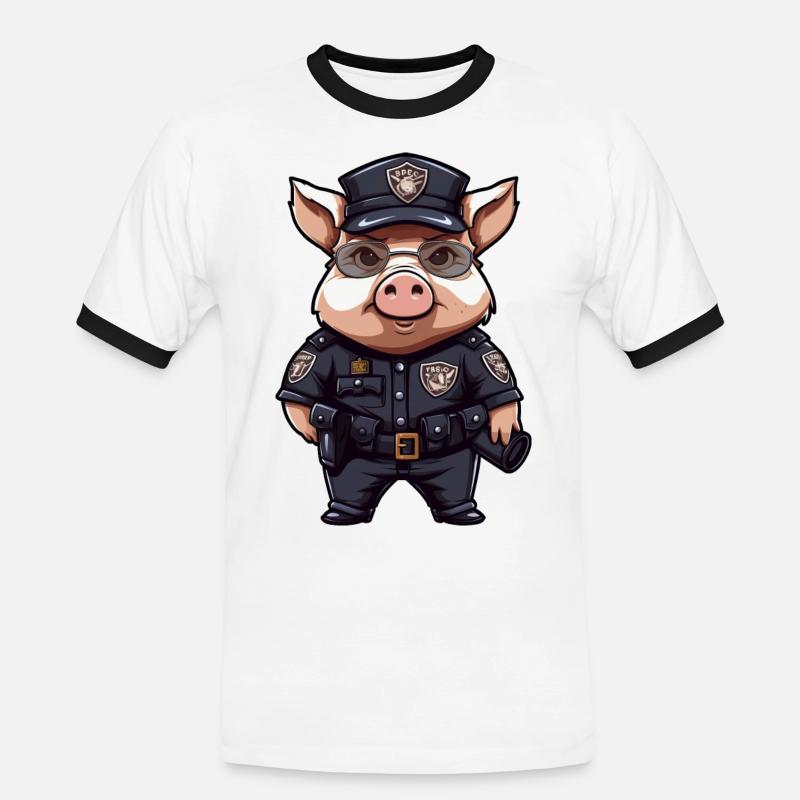 Piggy Policeman - Men's Ringer Shirt - white/black
