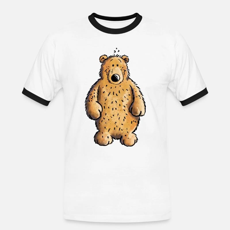 Dicker Braunbär - Bär - Teddy - Comic - Männer Kontrast-T-Shirt - Weiß/Schwarz
