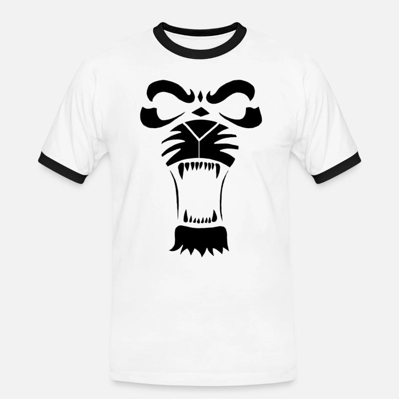 Raublöwe oder Tiger (Schwarz) - Männer Kontrast-T-Shirt - Weiß/Schwarz