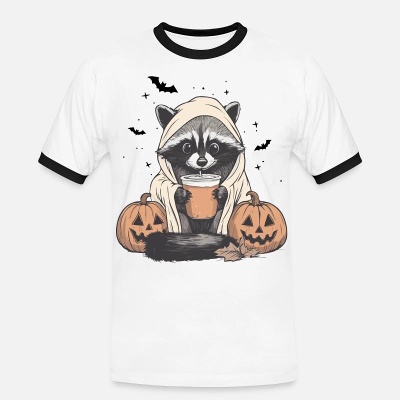 Halloween Pullover, Waschbär Halloween, Geschenk - Männer Kontrast-T-Shirt - Weiß/Schwarz