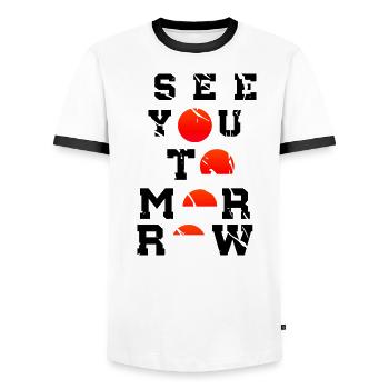 See You Tomorrow Inspiration Art Japon - T-shirt contrasté Homme - blanc/noir - Devant - AI Model Female 172 light (172cm) & AI Model Male 178 dark (178cm)