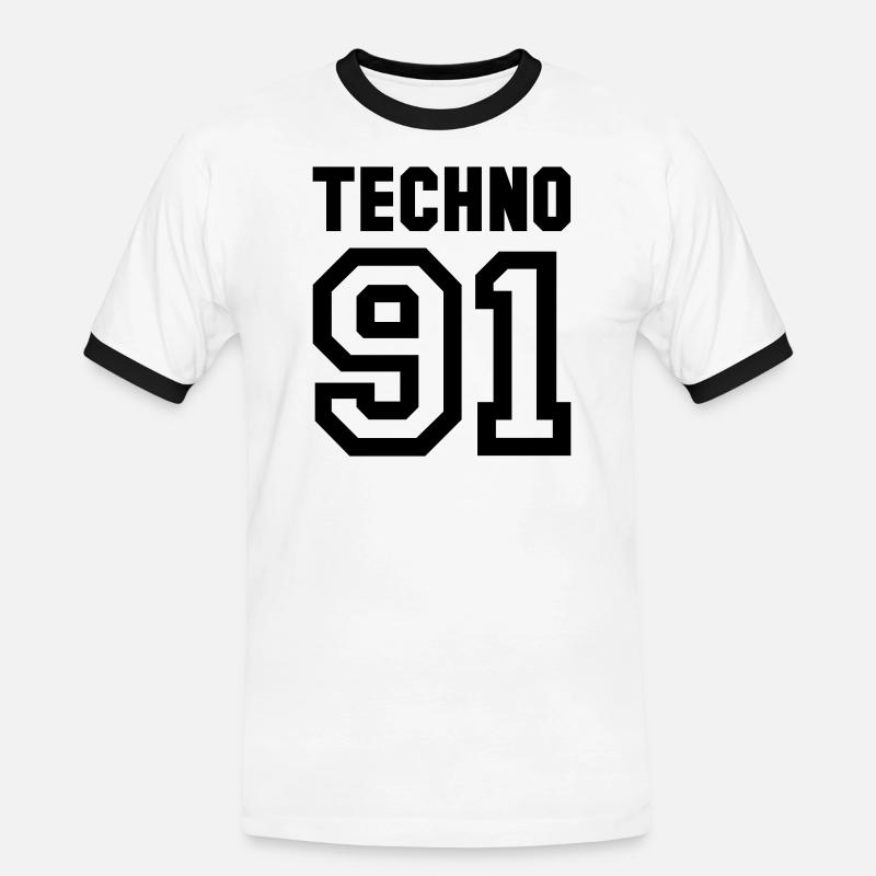 TECHNO Rave Techno 90s 90er - Männer Kontrast-T-Shirt - Weiß/Schwarz