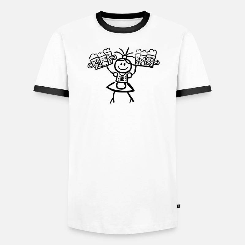 Kellnerin im Dirndl mit Biertablett - Männer Kontrast-T-Shirt - Weiß/Schwarz