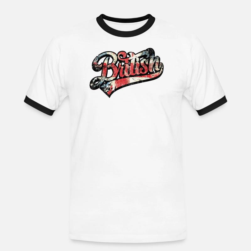 British Pride Distressed Script Tee - Men's Ringer Shirt - white/black